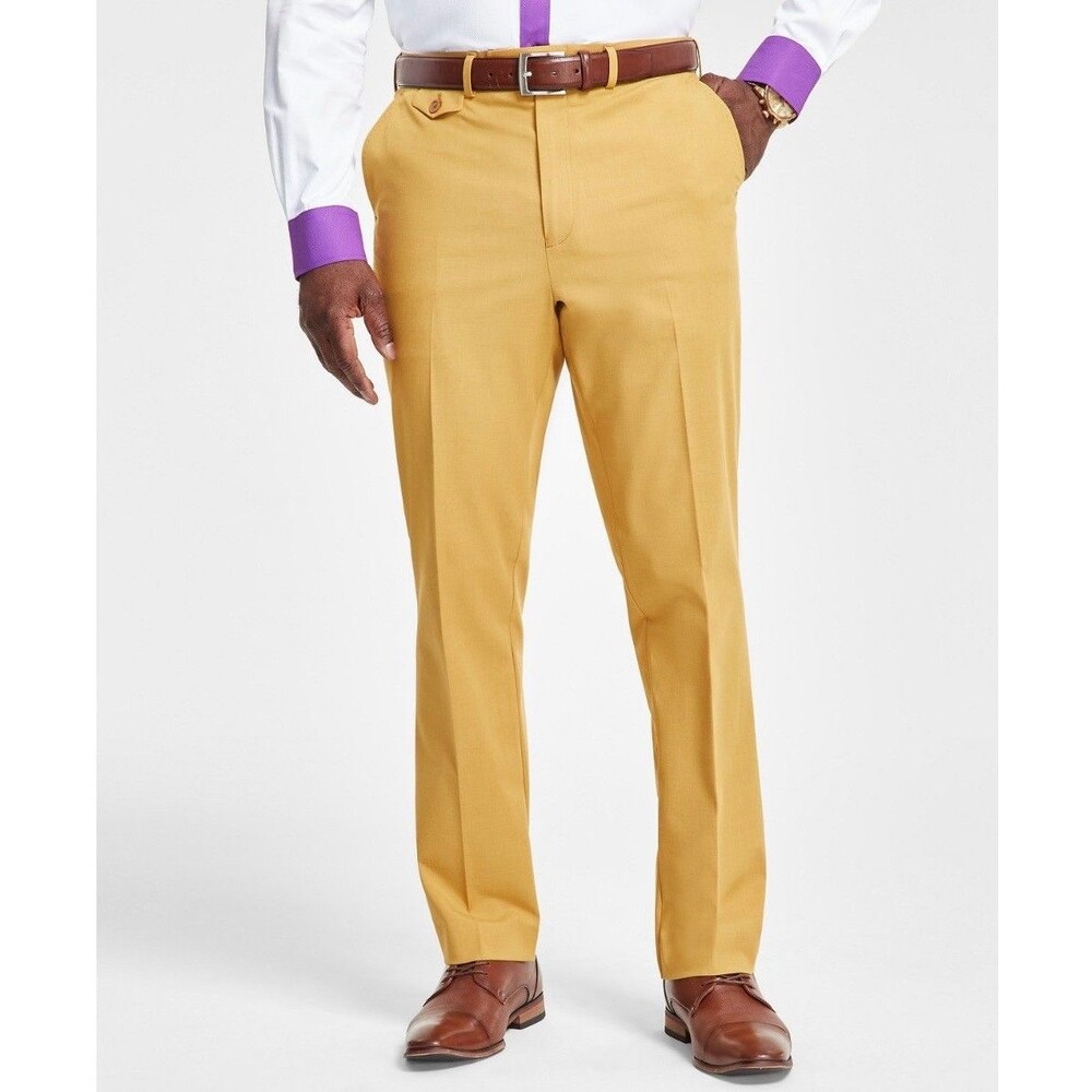 $135 NEW TAYION MONTEE HOLLAND Mens 42x32 Solid Yellow Soft Dress Pants/Slacks